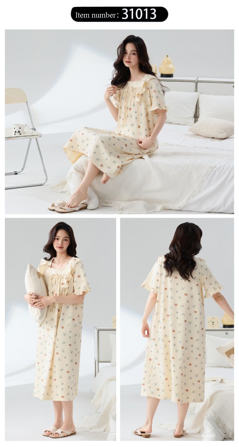 Camicia da notte in puro cotone, classe A, estiva, a maniche corte, da donna, estiva, da casa, taglia grande_voghion.com