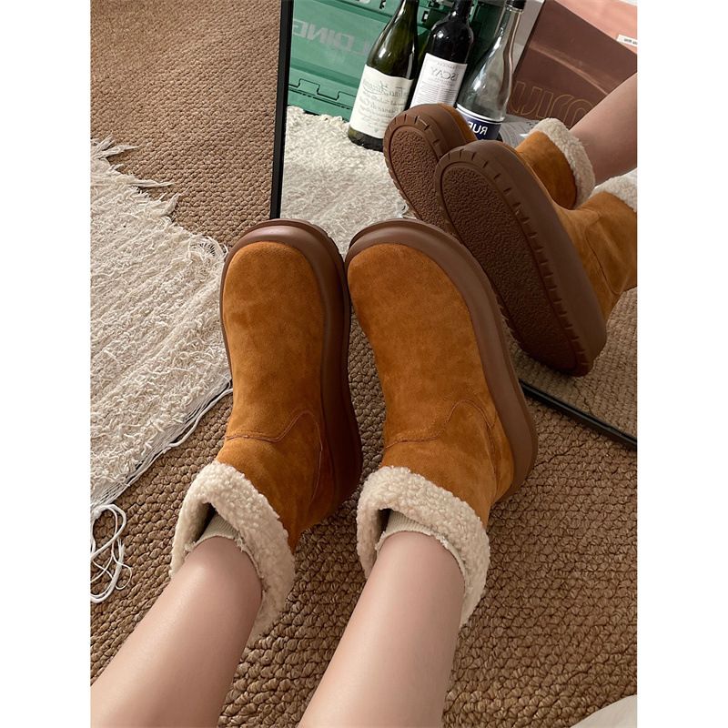 Stivali da neve con suola spessa in velluto più celebrità di Internet da donna 2023 nuovi invernali caldi Northeast scarpe in cotone antiscivolo con un solo passaggio_voghion.com