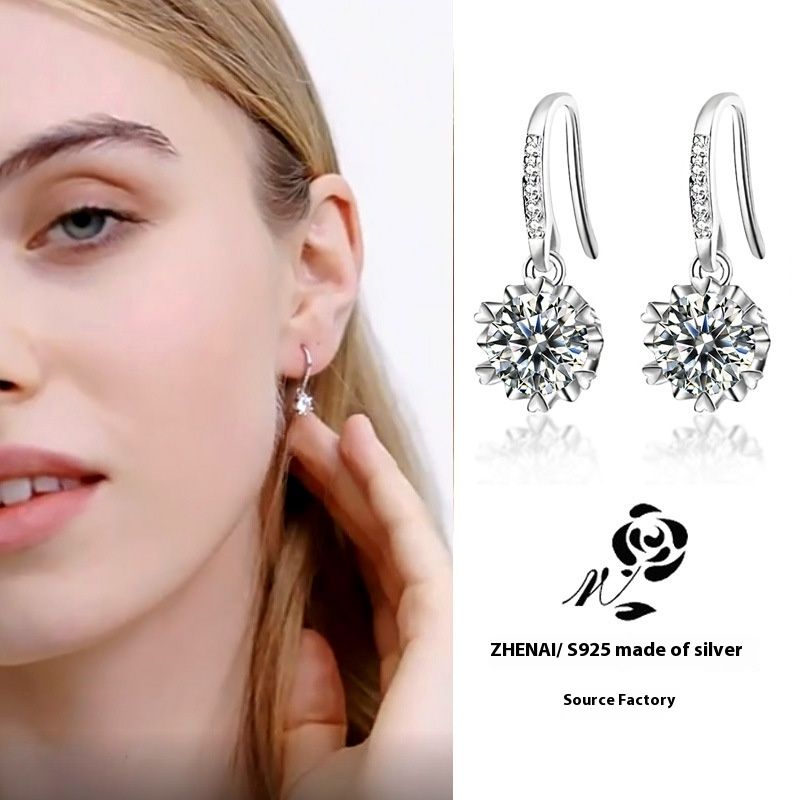 Orecchini a gancio in argento sterling con fiocco di neve e moissanite, semplici, alla moda, temperamento, dal vivo_voghion.com