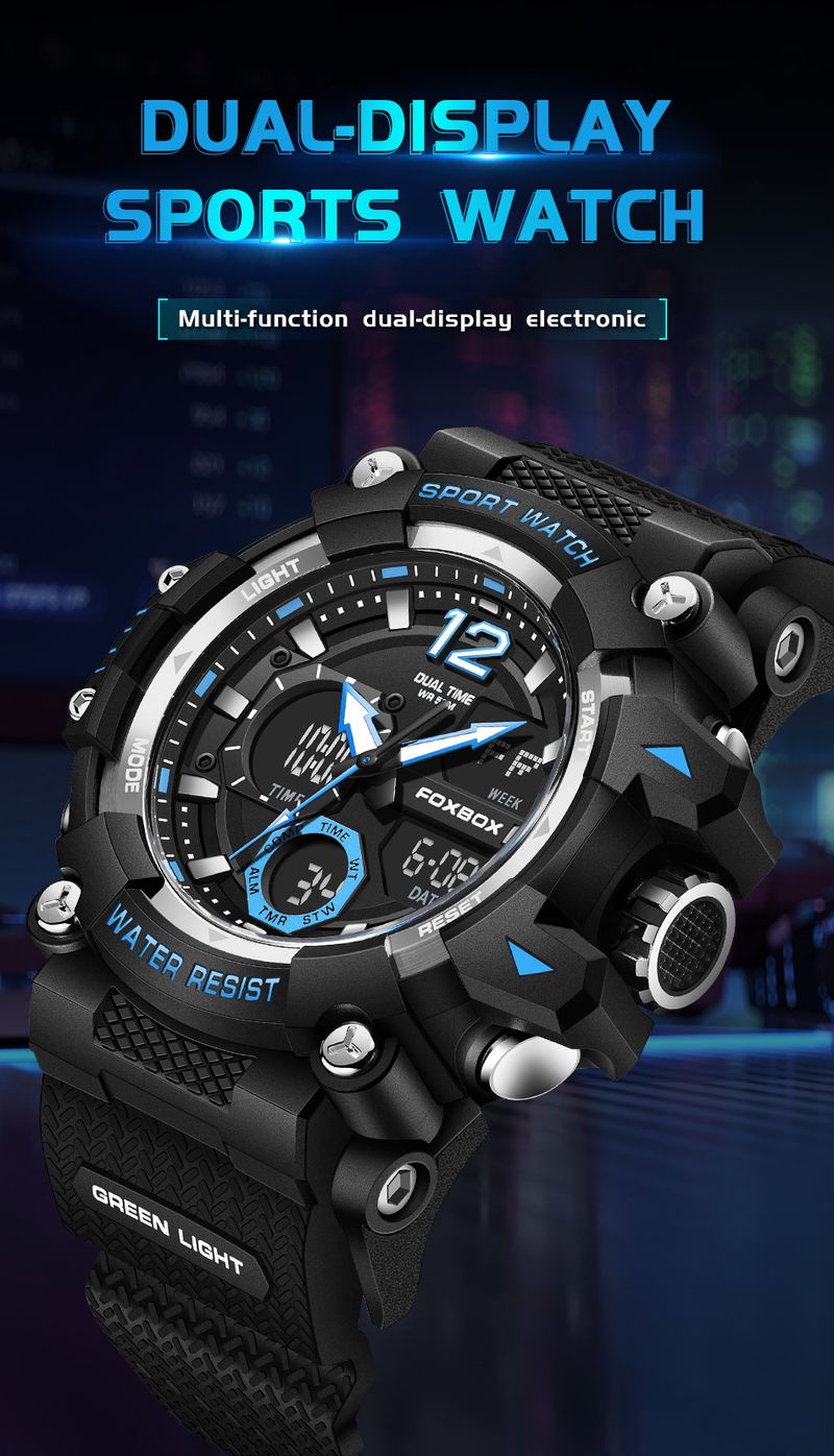 Reloj deportivo impermeable para hombre con pantalla dual, manecillas luminosas y cronómetro: ligero y resistente para actividades al aire libre._voghion.com