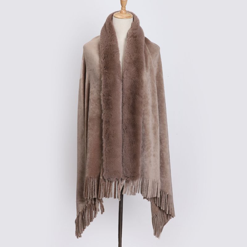 Large shawl scarf with double flanged pile collar fringe_voghion.com