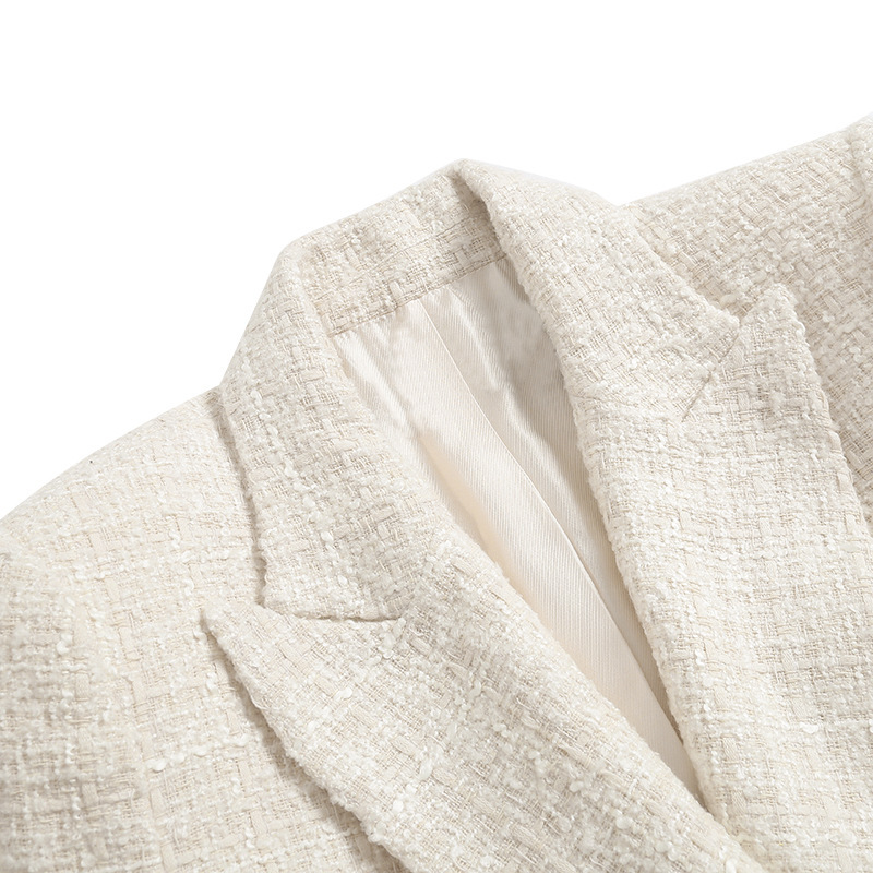 abbigliamento da donna giacca da donna di media lunghezza doppiopetto con texture a 4 colori_voghion.com