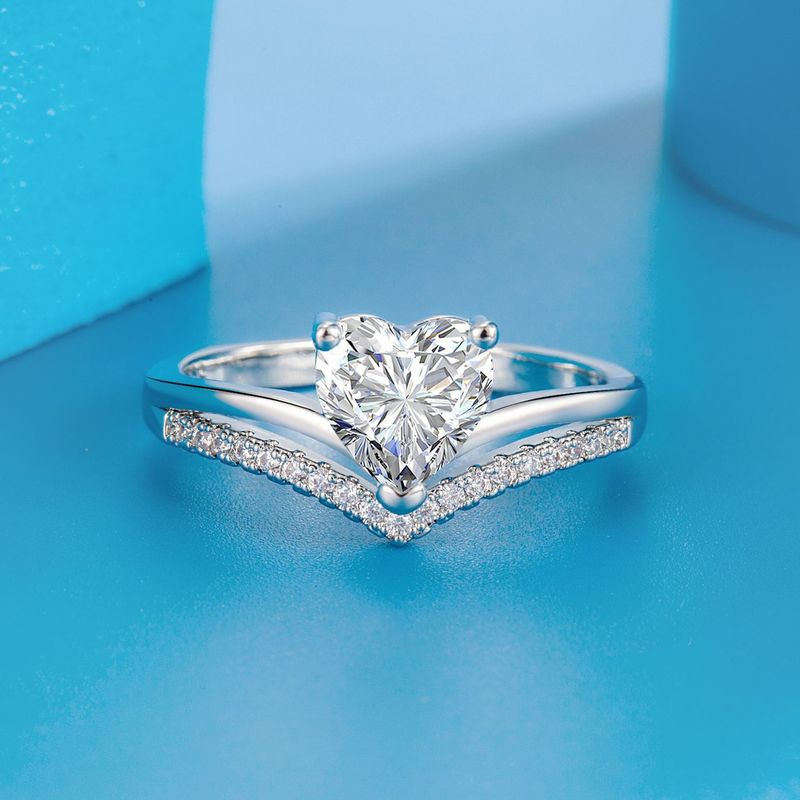 New Double-layer Peach Heart-shaped Zircon Ring Simple Heart-shaped Zircon Diamond-set Engagement Ring Marriage Proposal Ring_voghion.com