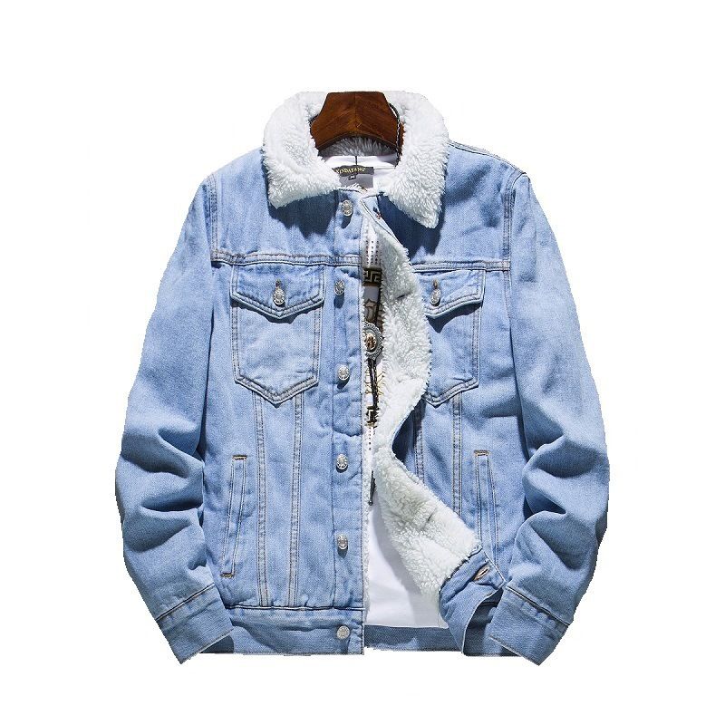 Inverno Novo Grande Casaco Edição Coreana Moda Masculina Pelúcia Grossa Lã De Cordeiro Jaqueta Jeans_voghion.com