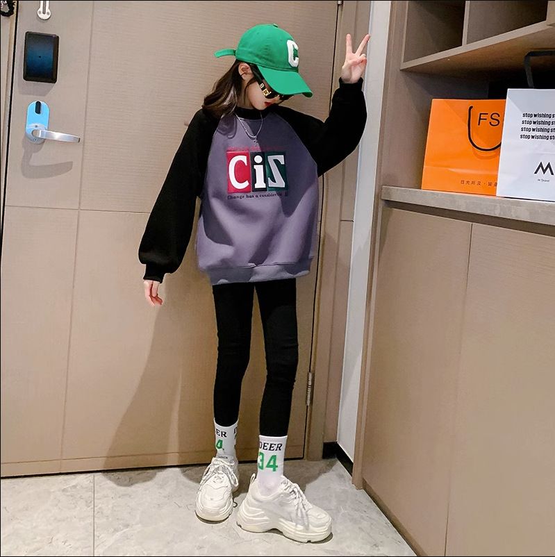 Felpa con cappuccio per bambine Autunno 2023 nuovo stile coreano stile occidentale abbigliamento primaverile base camicia Bambini di media e grande taglia_voghion.com