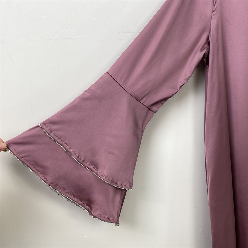 Yeni Saten Müslüman Kadın Elbisesi Çift Çan Kollu Abaya Lüks Dubai Elmas Uzun Elbise Etek Ucu Eklemeli Kaftan Faslı Kadın Zarif_voghion.com