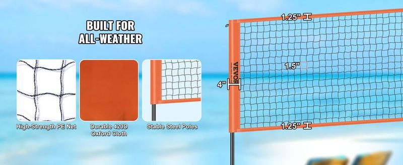 VEVOR 4-Way Volleyball Net, Adjustable Height Badminton Net Set For Backyard Beach Lawn, Outdoor Portable Volleyball Net With Carrying Bag, 4 Square Quick Assemble Game Set For Kids And Adults_voghion.com
