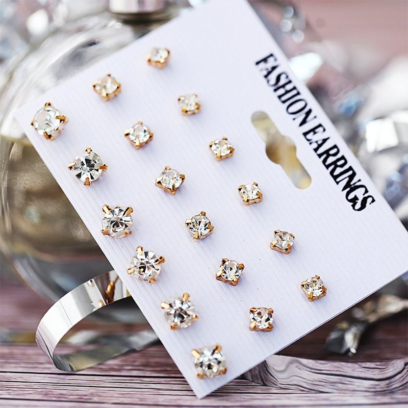 9 Paare/satz Quadratische Geometrische Ohrringe Mode Einfache Mix Stud Ohrringe Set Für Frauen Neue Strass Kristall Ohrringe Schmuck_voghion.com