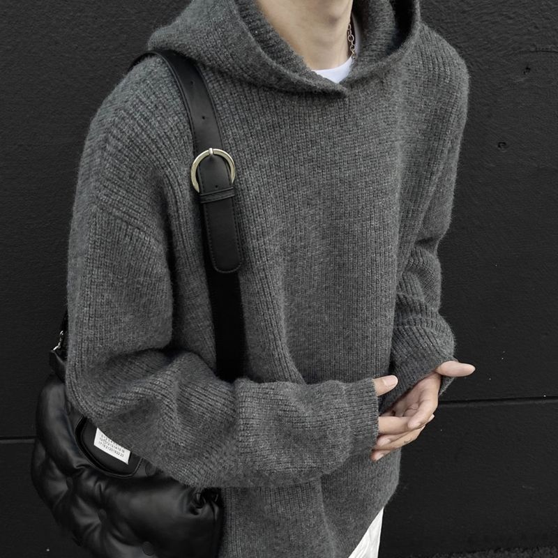 Cleanfit Gray Hooded Sweater Men's Autumn Winter New Style Cool Lazy Loose Knitted Cardigan Jacket_voghion.com