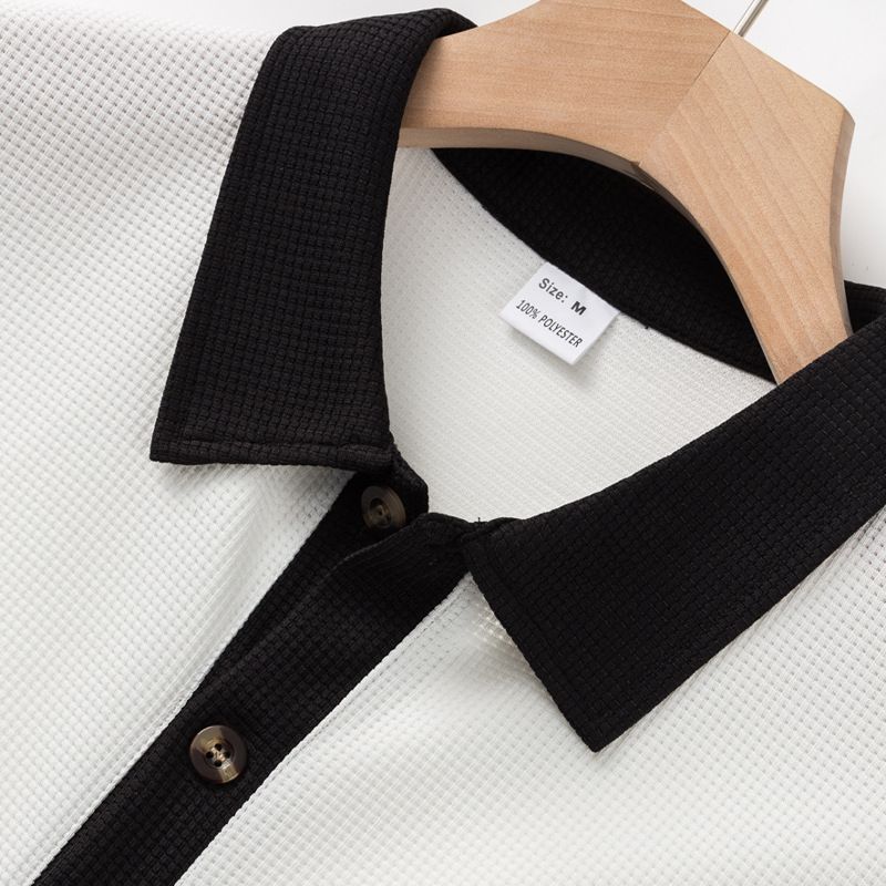 2025 Summer Men's Casual Turn-down Collar Button Color Block Shirt Short Sleeve Shorts Set For Men_voghion.com