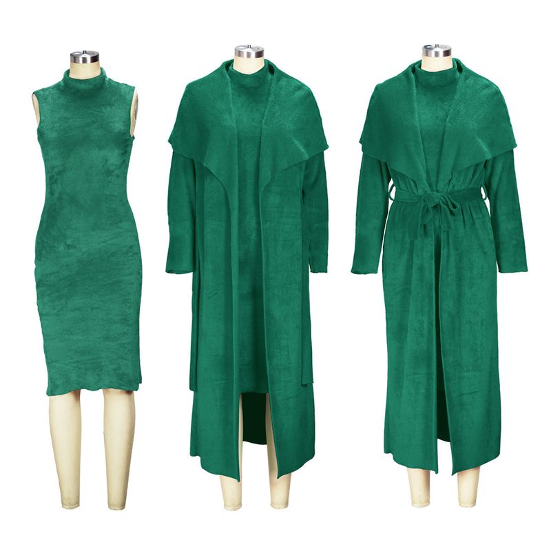 Abbigliamento donna temperamento abito e cappotto due pezzi moda transfrontaliera ampio lungo cardigan velluto completo_voghion.com