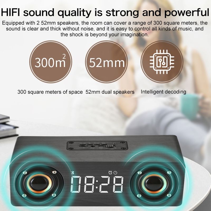 M5 Subwoofer Holz-Bluetooth 4.2-Lautsprecher, unterstützt TF-Karte und 3,5 mm AUX und FM (schwarz)_voghion.com