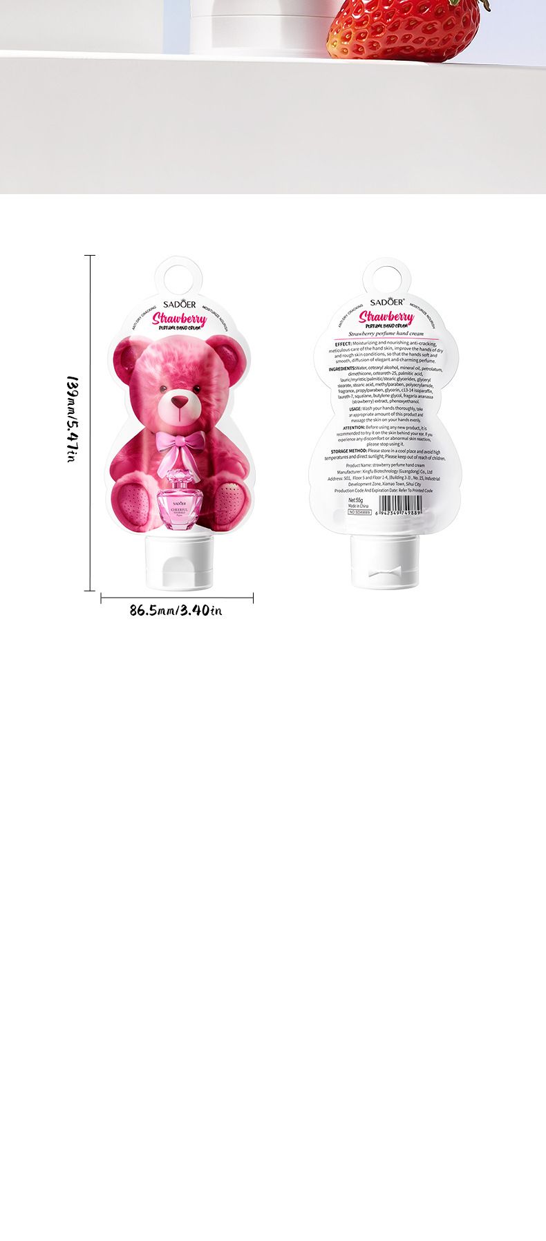 SADOER Strawberry Perfume Hand Cream 55g Autumn And Winter Moisturizing Hand Cream_voghion.com