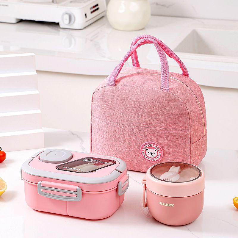 Boîte à lunch Bento à trois compartiments indépendants en plastique de qualité alimentaire, idéale pour les salades de légumes._voghion.com