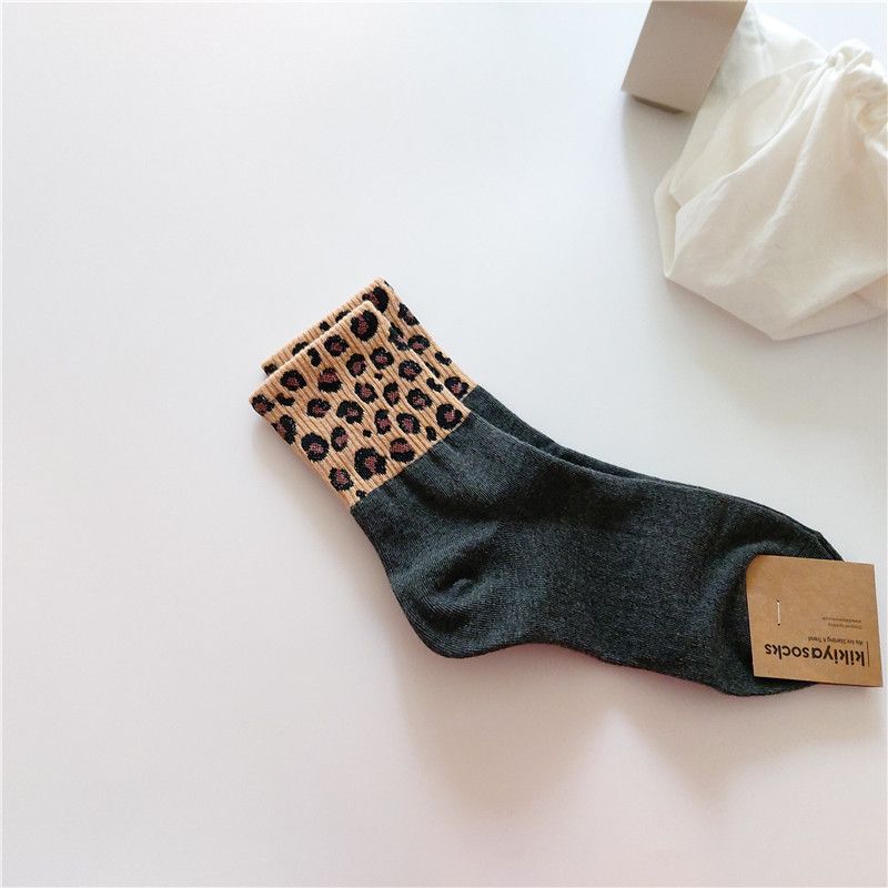 South Korea imported kikiyasocks spring, autumn and winter women's leopard print mid-calf cotton socks W-C-046_voghion.com