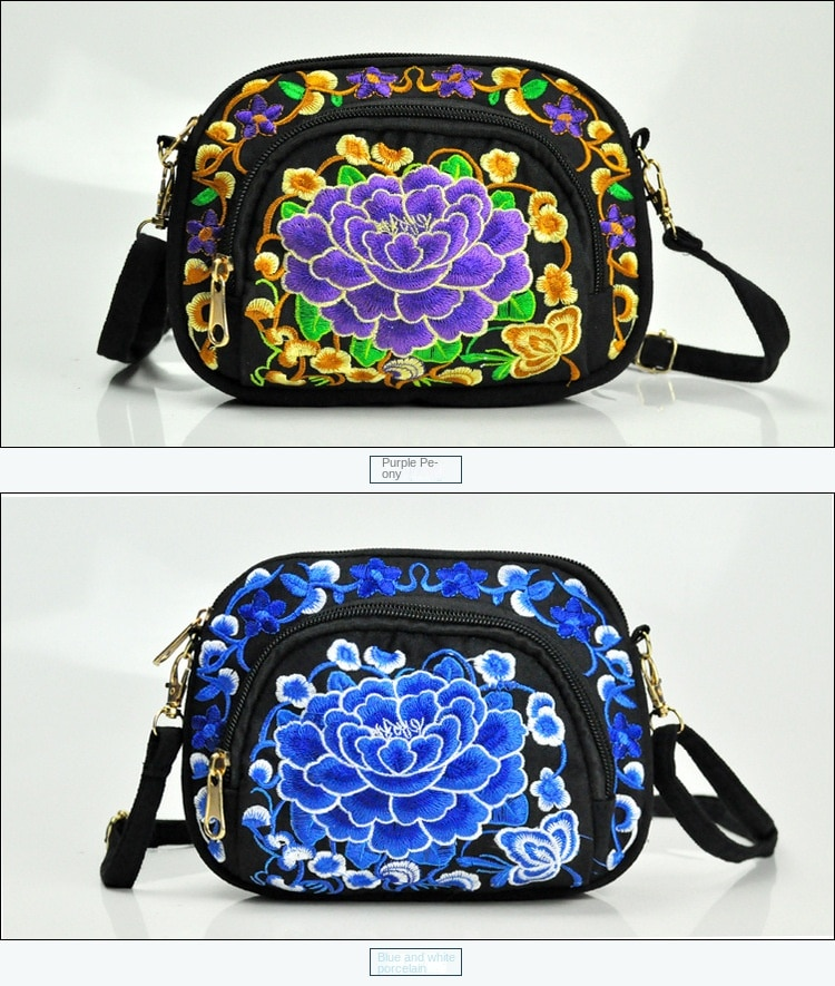 Borsa a tracolla da donna Borsa da viaggio Borsa a tracolla con cerniera ricamata floreale vintage Borsa per cellulare ricamata_voghion.com