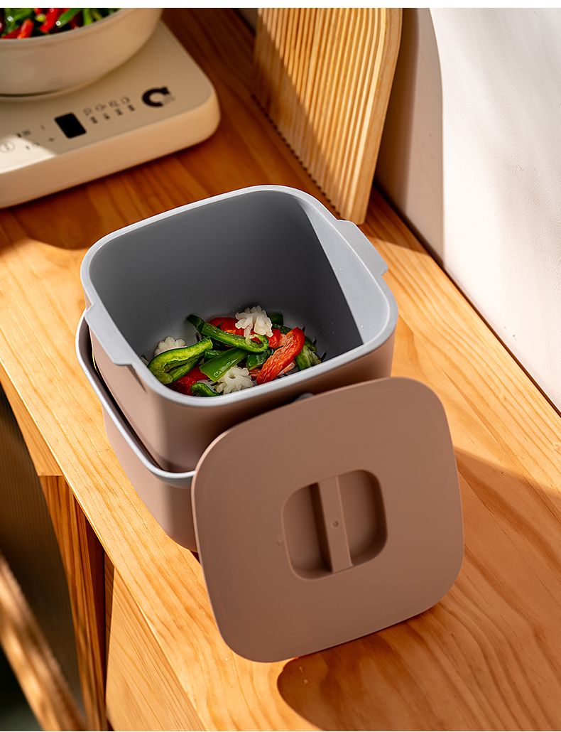 Kitchen Wet Waste Tra Can Handheld Desktop With Lid Home Dry Wet Separation Garbage Bin Square Plastic Storage Buet_voghion.com