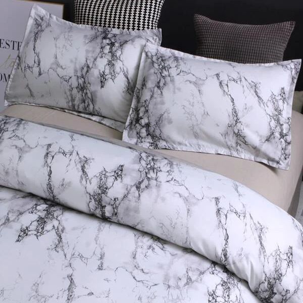 Parure de lit en tissu doux, ensemble de trois pièces à motif pierre, housse de couette et housse de couette_voghion.com
