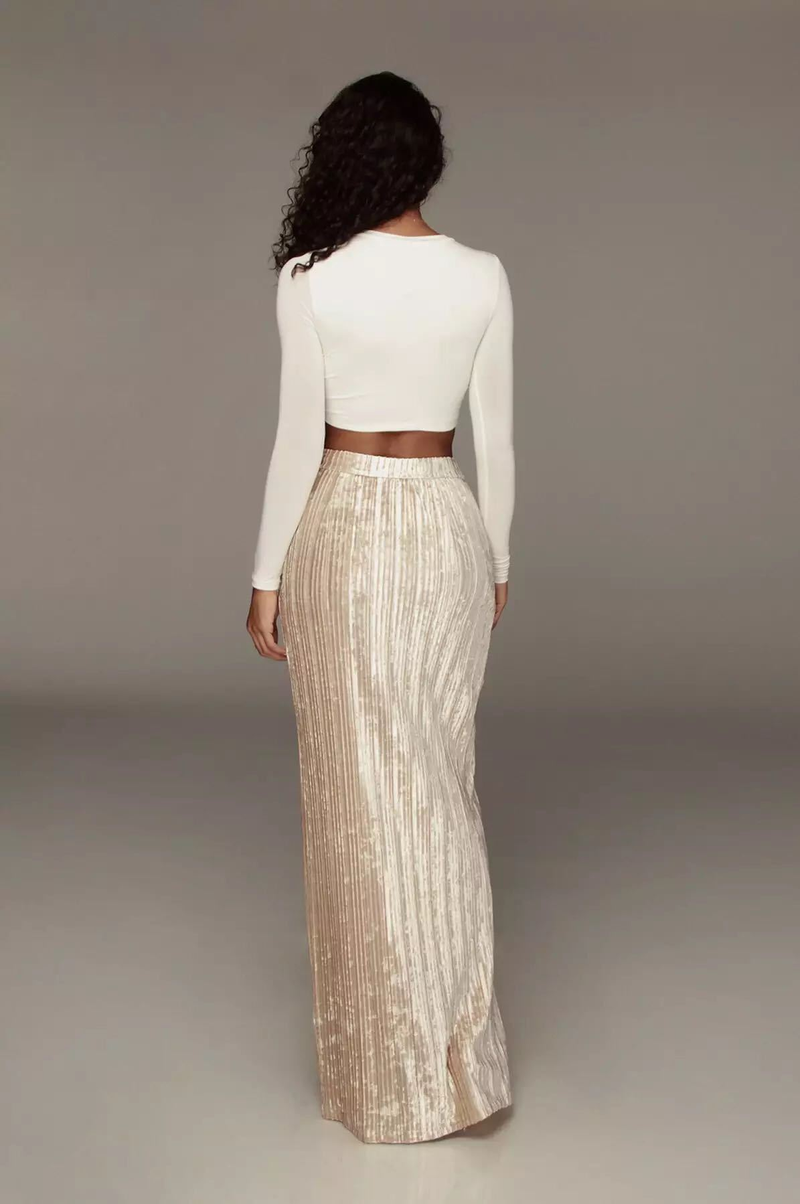 Gonna lunga da donna a righe snellenti Gonna primaverile elegante con spacco alto Gonna lunga da donna_voghion.com