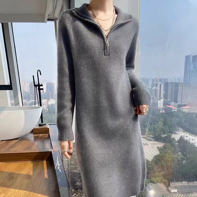 Pullover Herbst Winter Neue Abnehmen Lange Gestrickte Faul Design Vielseitige Wolle Kleid Lose Basis Schicht_voghion.com