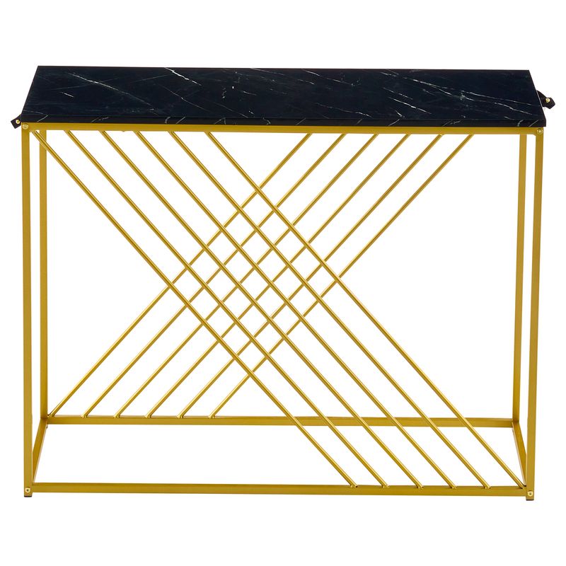 Console noire avec pieds dorés, 100 x 35 x 77 cm, table d'entrée en MDF brillant, table de couloir, buffet, table d'appoint, style vintage_voghion.com