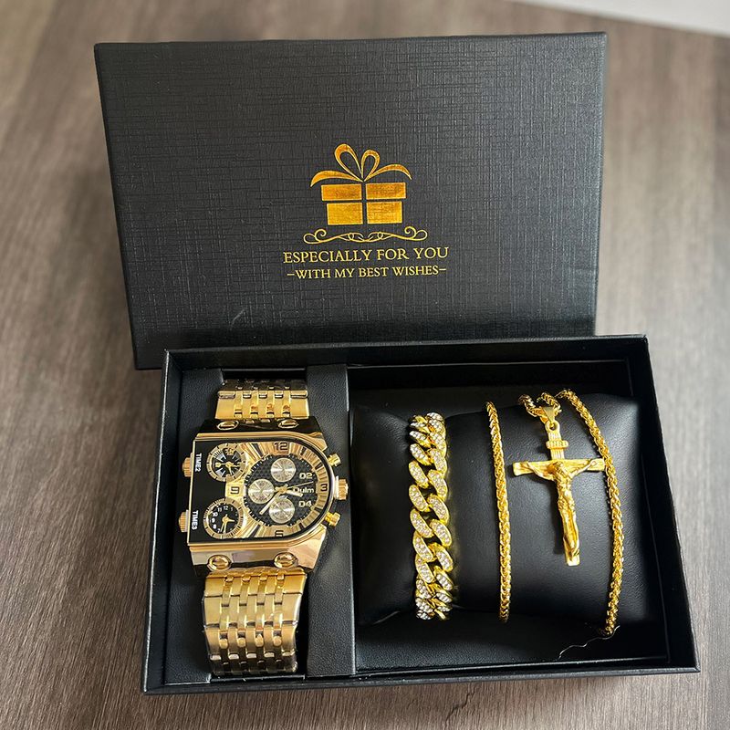 Herenhorloge van roestvrij staal met meerdere tijdzones, grote lichtgevende wijzerplaat en geschenkverpakking, casual quartzhorloge met stalen band_voghion.com