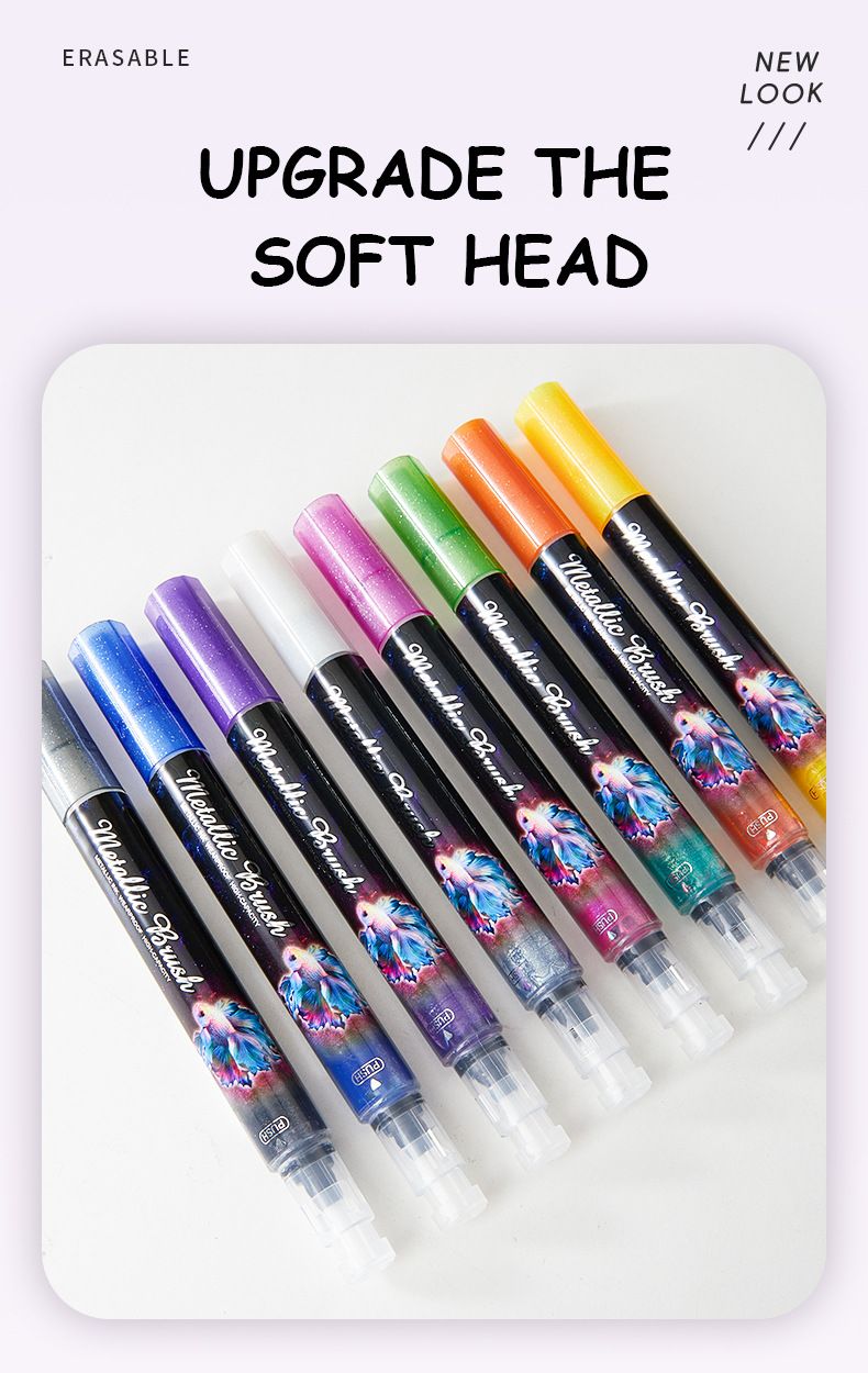 Feutres pinceaux métalliques scintillants pour calligraphie et art – Pointe souple, couleurs vives, idéal pour les étudiants et les artistes (lot de 8 couleurs assorties)_voghion.com