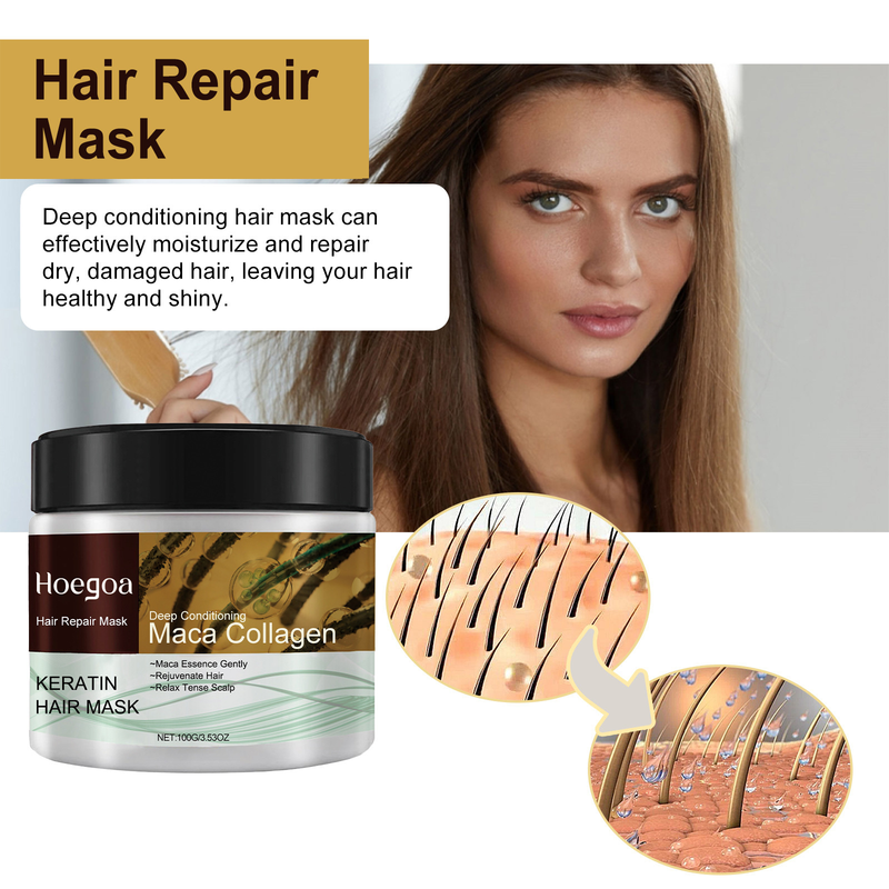 Le masque réparateur Hoegoa répare les cheveux secs, furieux, bifurqués, nœuds, améliore la teinture permanente, hydrate et lisse les cheveux_voghion.com