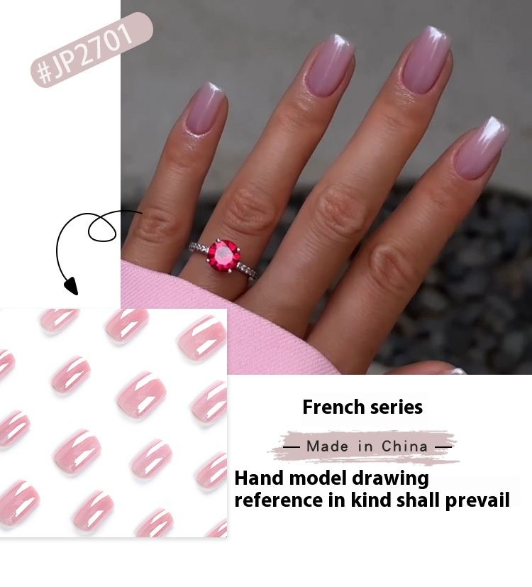 Eenvoudig en effen draagbaar lakje, verwijderbare korte vierkante valse nagelpleisters, druk op de nagels_voghion.com