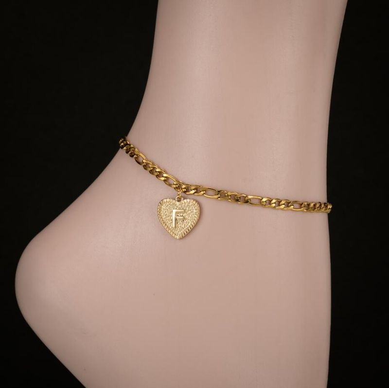 Cavigliera con ciondolo geometrico in acciaio inossidabile con 26 lettere inglesi, semplice cavigliera da spiaggia_voghion.com