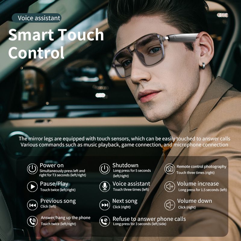 Smart Bluetooth Audio Glasses With UV Protection & Blue Light Filter - Auto-Tinting Lens, Hands-Free Calls & Music, Compatible With All Smartphones_voghion.com