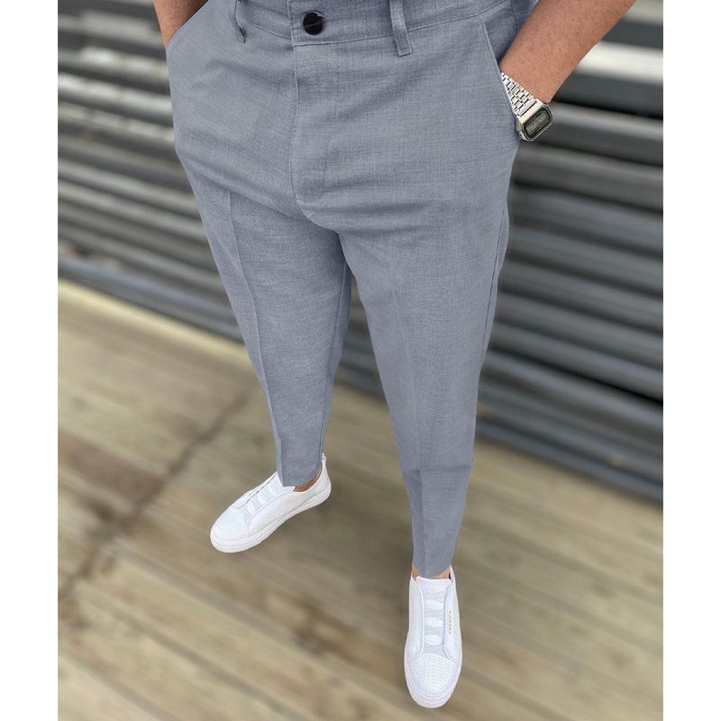Halfhoge effen kleurbroek voor heren Lichte elastische vrijetijdsbroek_voghion.com