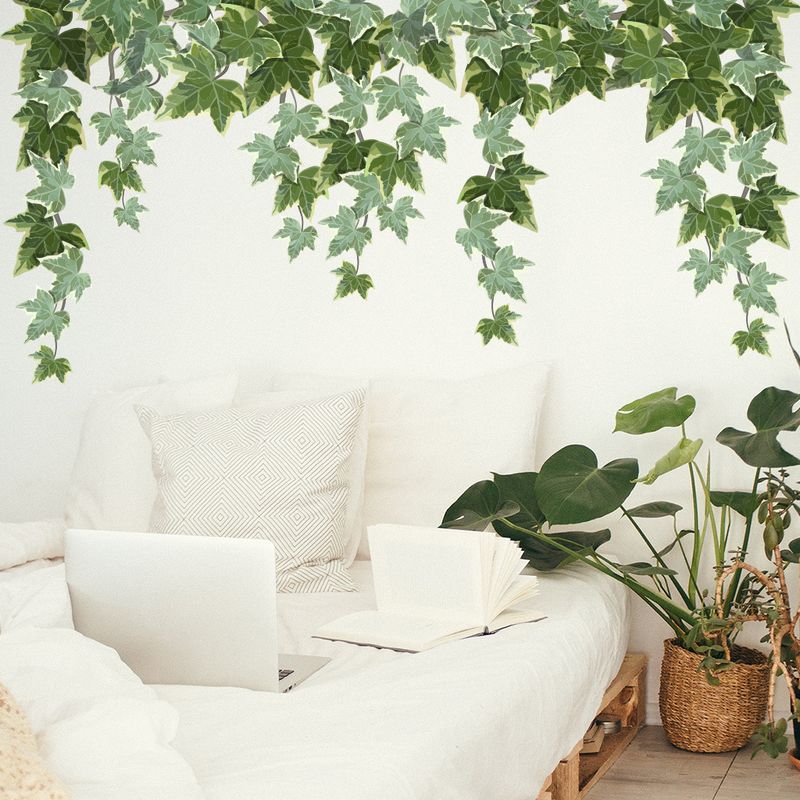 Green weeping willow vine summer AF5516 living room sofa background PVC frosted wall sticker_voghion.com