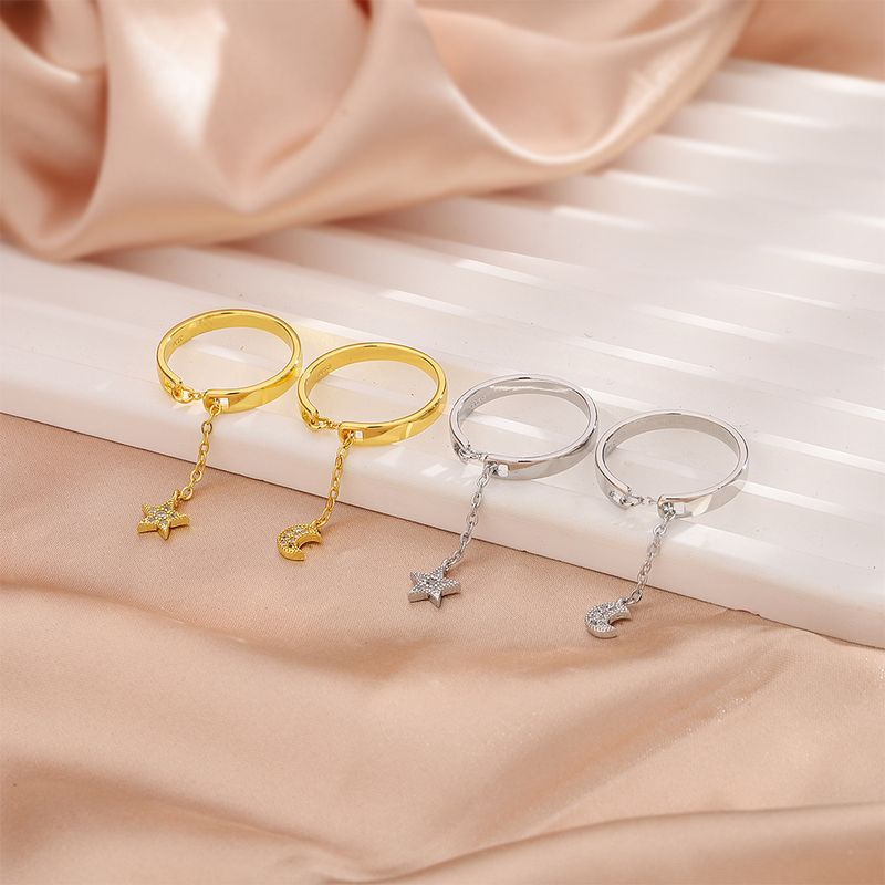 Anello a catena con stella e luna, alla moda, personalità femminile, rete rossa, anello con nappa geometrica, dito indice, moda, nuovo, femminile_voghion.com