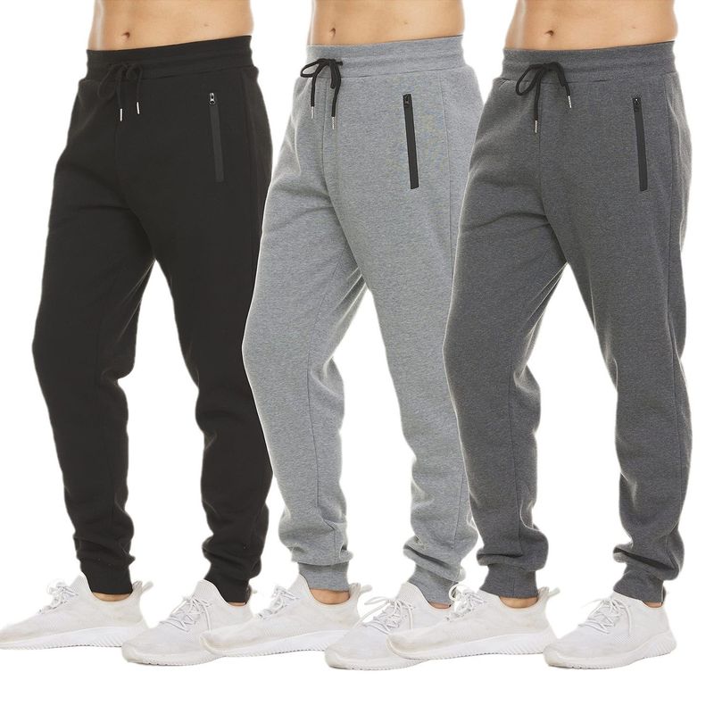Herren Fleece-Jogginghose – Stretch-Sweathose mit Reißverschluss für Fitnessstudio, Laufen und Freizeit (S-3XL, Schwarz/Grau)_voghion.com