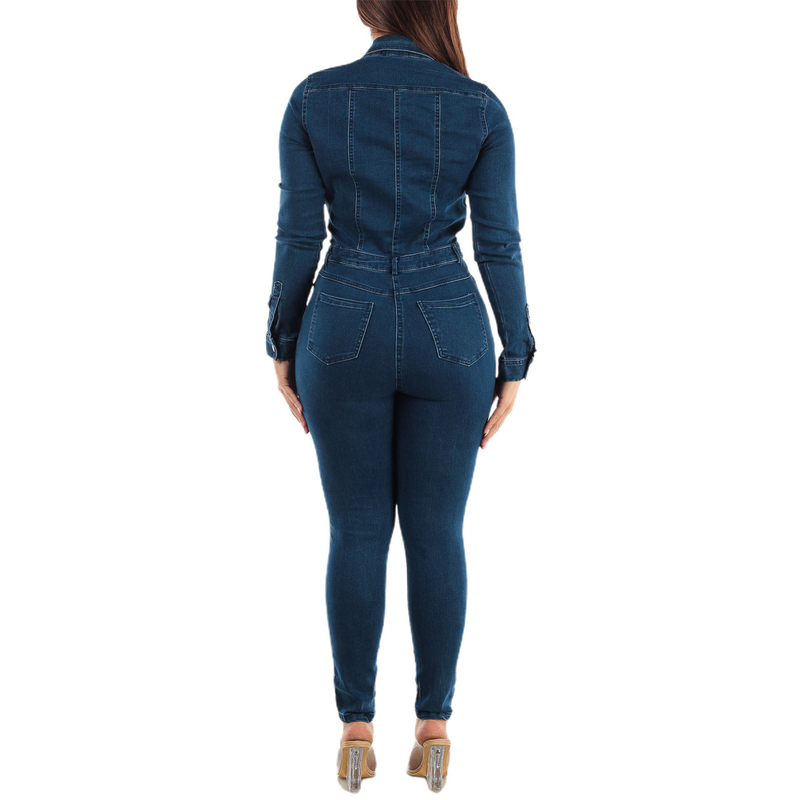 Women's fashion wash denim jumpsuit_voghion.com