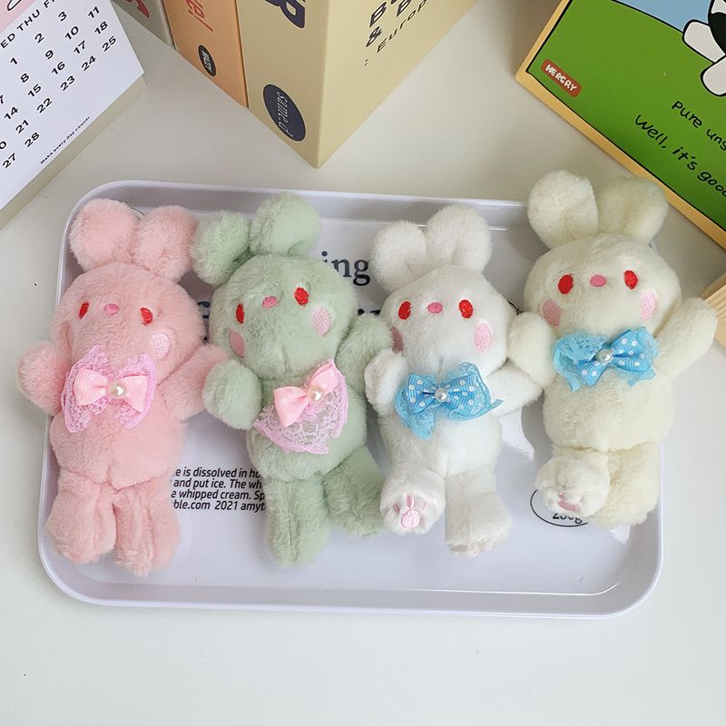Plush Bunny Adorable Keychain Cute Bowknot Rabbit Stuffed Toy In Green And Pink_voghion.com
