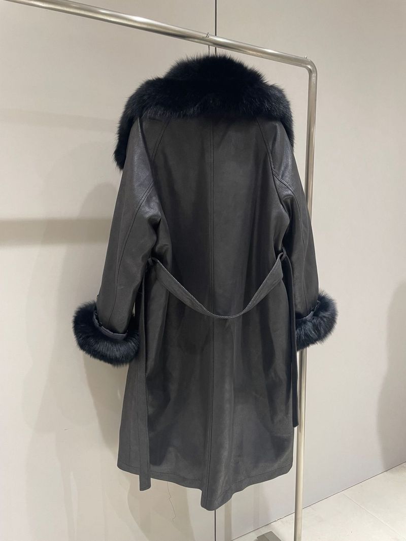 Luxury Faux Fur-Trimmed Parka Coat – Suede-Look Down Jacket With Adjustable Belt (Mocha/Black, M/L)_voghion.com