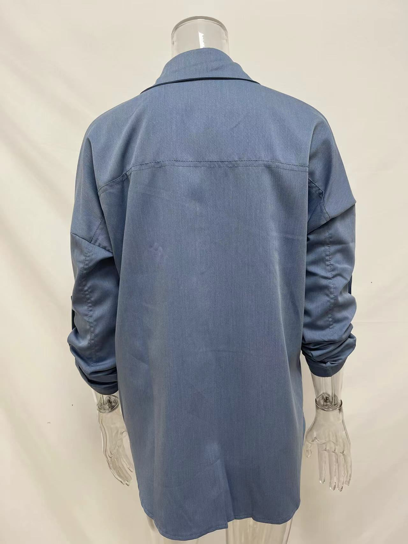 Camicia in denim da donna, camicia da cappotto casual all-match a maniche lunghe con doppia tasca ampia_voghion.com