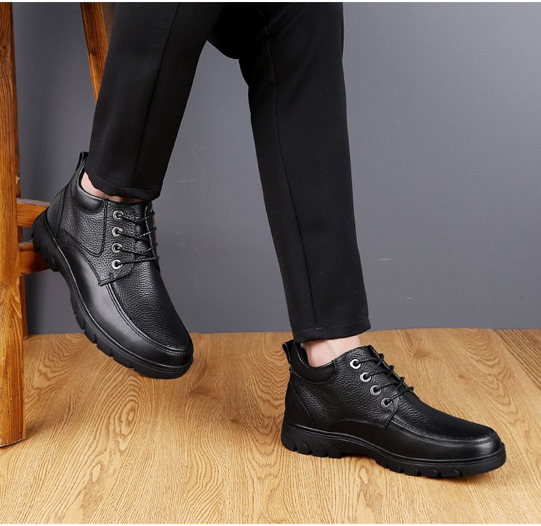 High Top Leather Shoes Gentleman's Casual Layer Large Size Fleece Boots_voghion.com