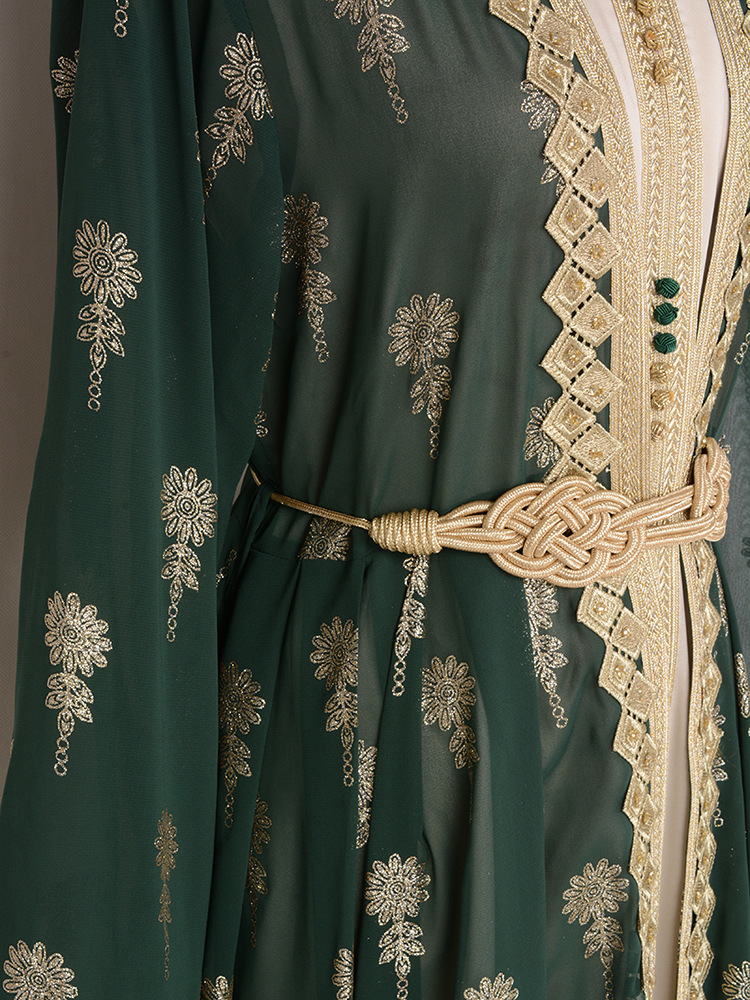 K Damenkleid, lange Robe, bestickte Strickjacke, Weste, zweiteiliges Kleid;_voghion.com