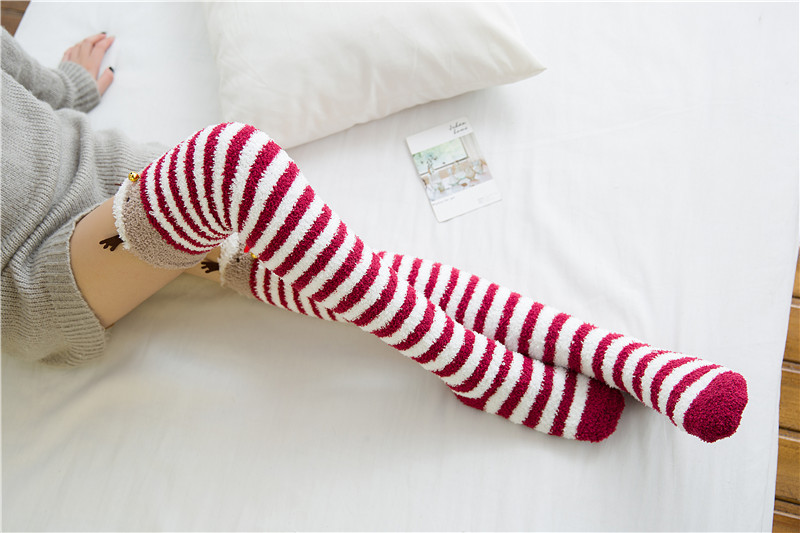 Japanescht Mori Meedchen Déiermodell Knéi Gestreift Séiss Kompressioun Hierscht Wanter Waarm Socken Kawaii Gemittlech Laang Oberschenkel Héich_voghion.com
