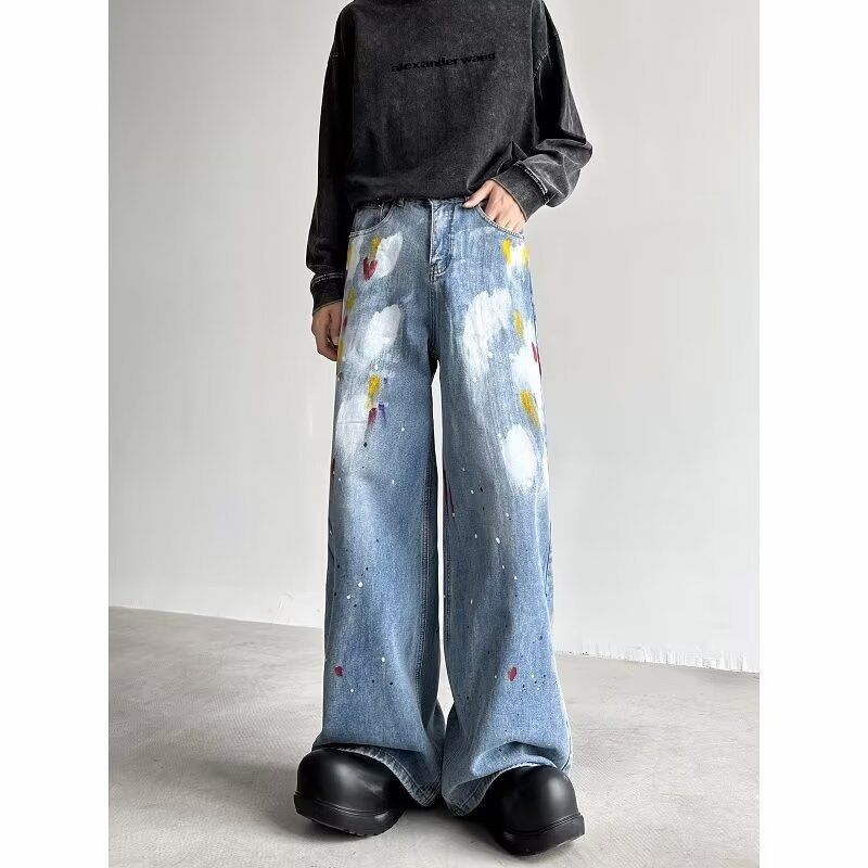 Suitable For All Seasons American Style Washed Vintage Flared Jeans For Men Spring Autumn Straight Loose High Street Vibe Long Pants_voghion.com