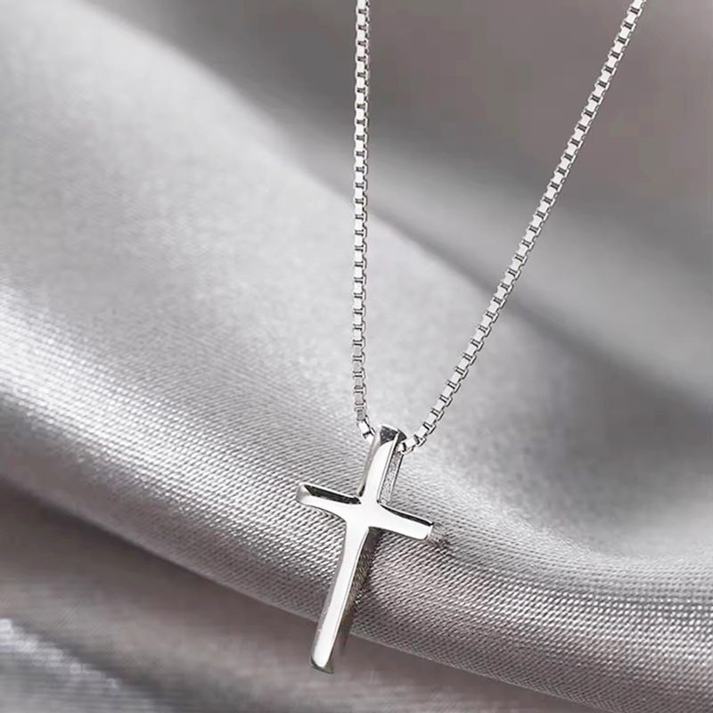 Zarte Mini-Kreuzkette, silberglänzende Choker-Anhänger-Boxkette für Damen_voghion.com