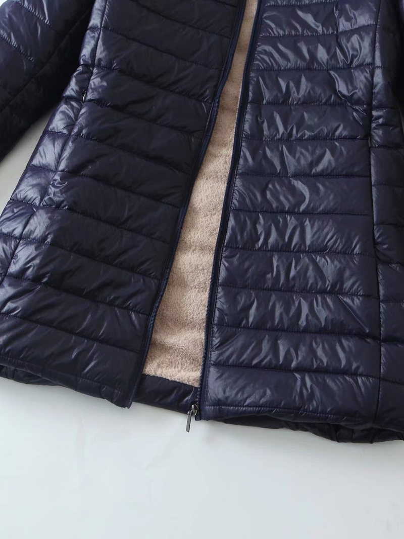 Abbigliamento da donna, cappotto in velluto di cotone, caldo cappotto in pelle di agnello, lunghezza media, sottile, con cappuccio_voghion.com