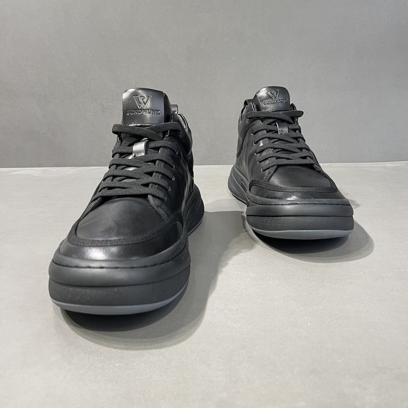 Single Shoe Spring Style Genuine Leather British Trend Versatile High Top Casual Board Zhongbang Boots Men's Black Clown_voghion.com