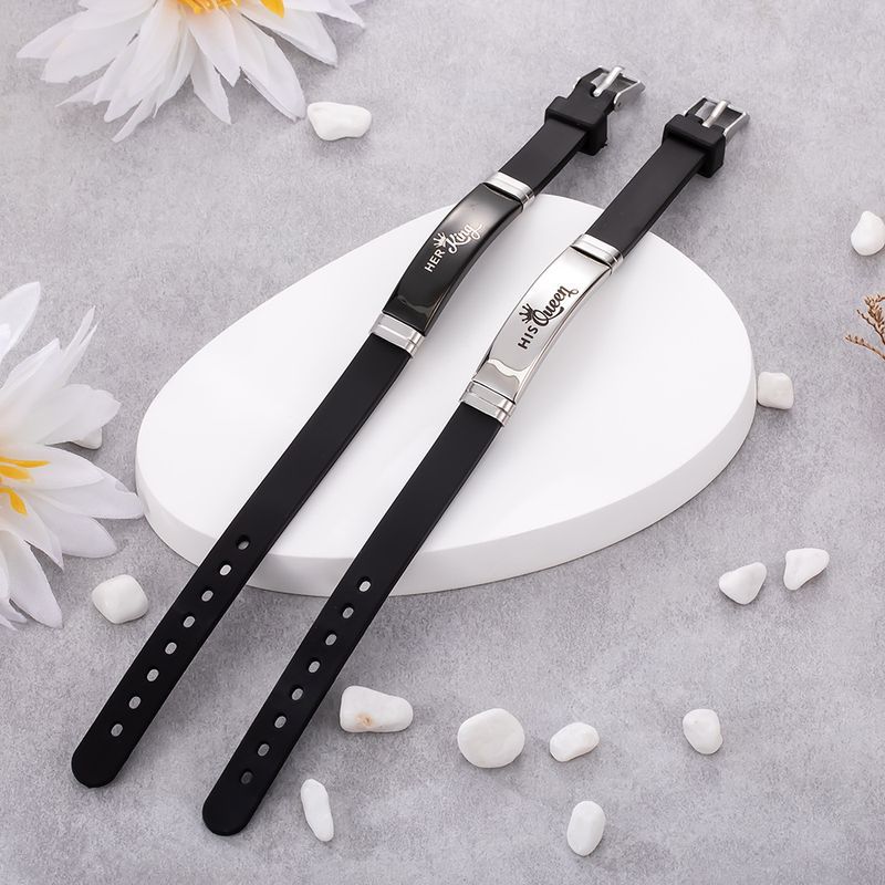 Nuovo set di gioielli con motivo a corona QUEEN KING, braccialetto regolabile in silicone personalizzato per coppie_voghion.com
