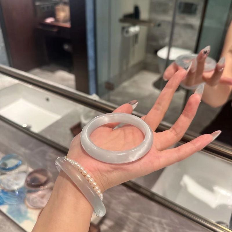 Braccialetto da donna con cristalli di agata, colore bianco chiaro di luna, di alta qualità, trasparente, effetto ghiaccio, con occhio di gatto_voghion.com