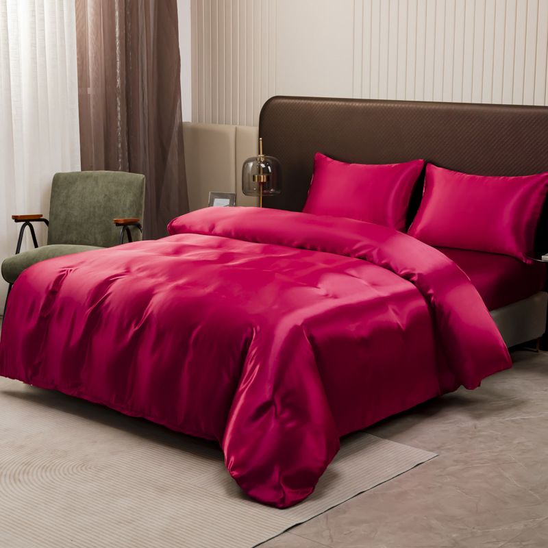 Simulated Silk Satin Set Bedding Quilt Cover Three Piece Set Pure Color Washed Silk_voghion.com