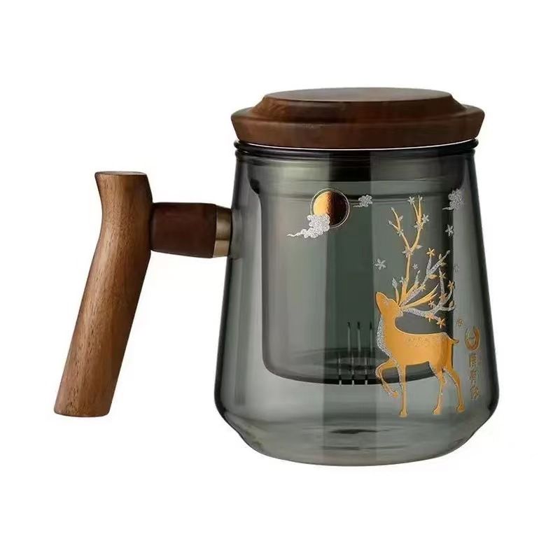 Modern Minimalist Double-Wall Glass Cup With Wooden Handle & Lid – Eco-Friendly Borosilicate Tea Mug (Heat-Resistant, Leak-Proof, Sweat-Free Design)_voghion.com